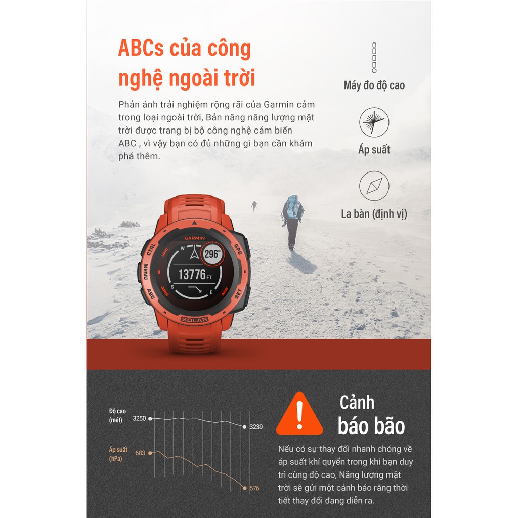 Vòng đeo tay theo dõi sức khỏe Garmin Instinct Solar - Hàng Chính Hãng