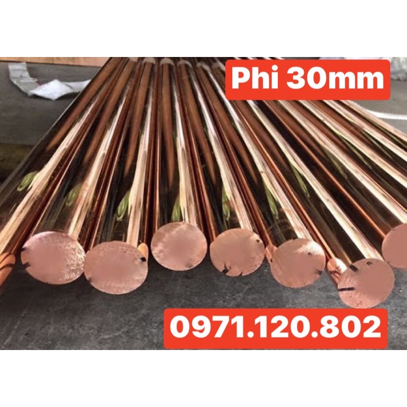 Thanh đồng đỏ tròn đặc phi 30mm dài 25cm