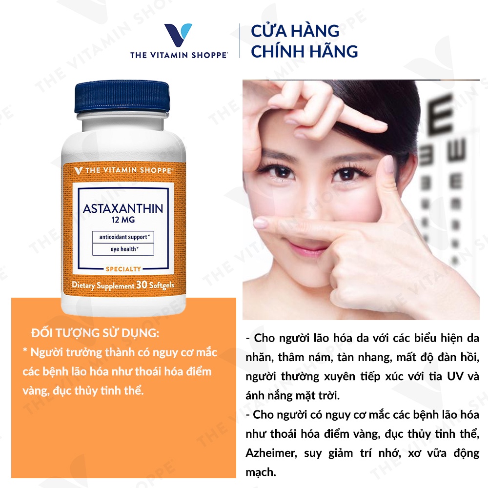 Viên uống bổ mắt tăng cường thị lực The Vitamin Shoppe Astaxanthin 12 MG 30 viên