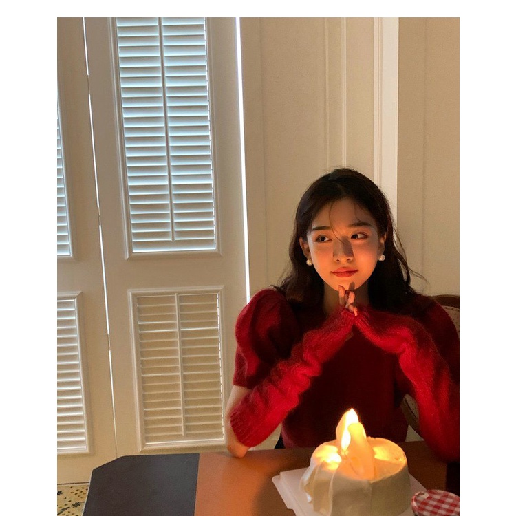 Áo Sweater Dệt Kim Tay Phồng Ngắn Thời Trang Thu Đông Cho Nữ