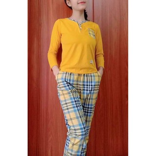 Bộ đồ mặc nhà (áo cotton, quần kẻ bbr) sang chảnh, mềm mịn