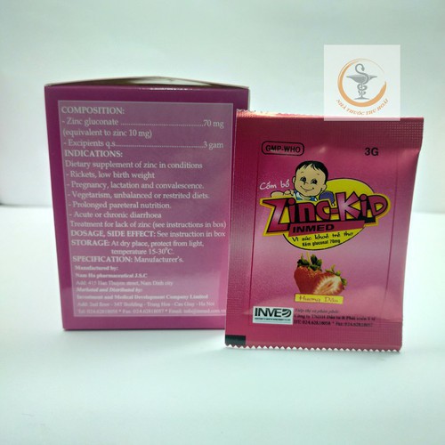 Cốm Bổ Zinc-Kid Inmed Hương Dâu - Hộp 25 Gói