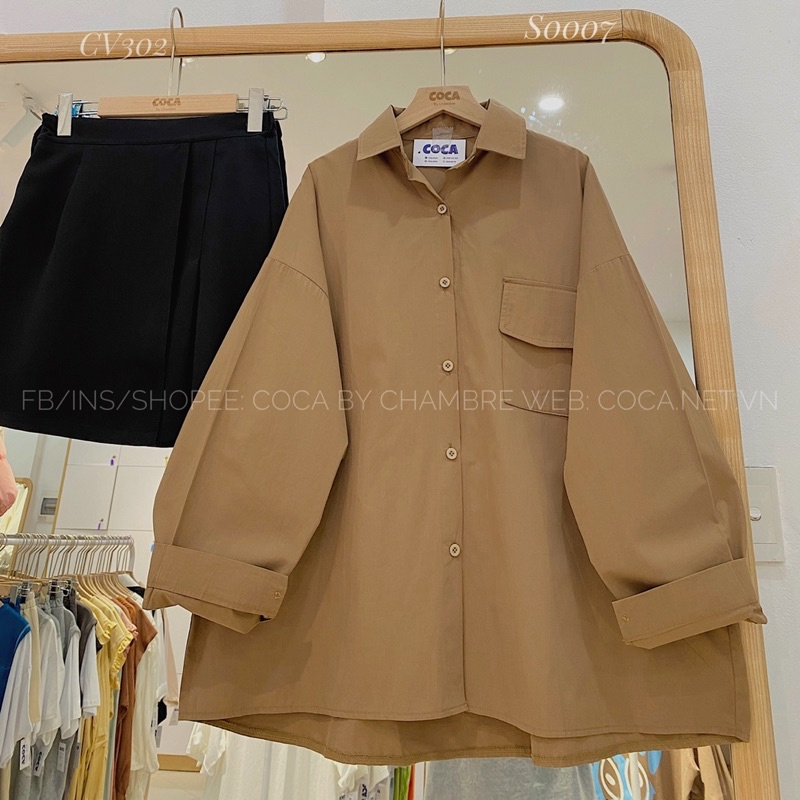 [S0007] Áo sơ mi oversize một túi nắp phong cách Hàn Quốc vải thô mát (Có sẵn/ảnh thật)