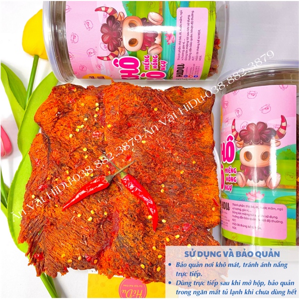 Khô bò miếng mềm cay hồng ngự 250gr Ăn vặt HiDu | BigBuy360 - bigbuy360.vn