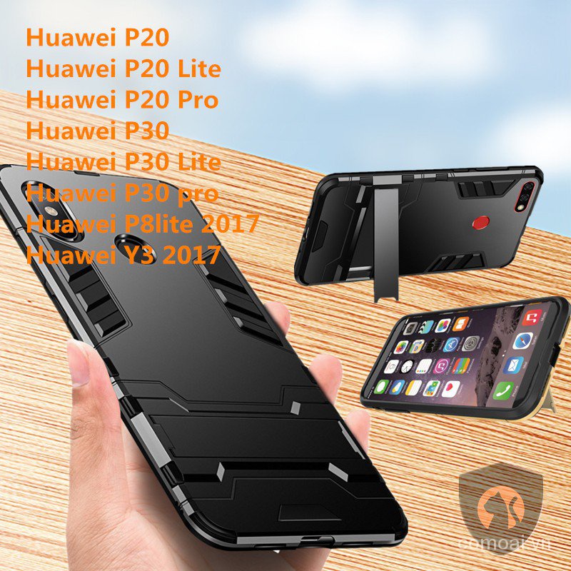 Ốp điện thoại TPU có giá đỡ màu đen cho Huawei P20 / P20 Lite / P20 Pro / P30 / P30 Lite / P30 Pro / P8 Lite 2017