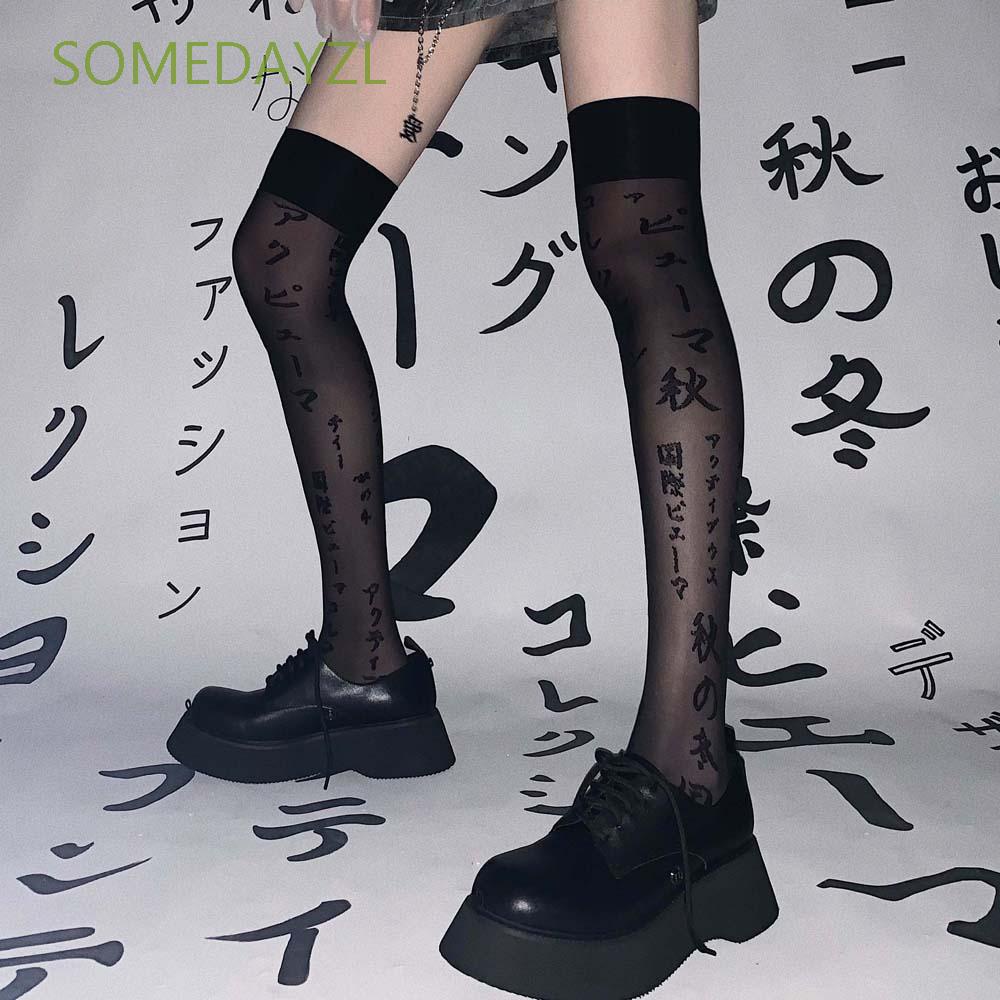 Vớ Lụa Nylon Mỏng Trong Suốt Co Giãn Thoáng Khí In Chữ Nhiều Màu Thời Trang Nhật Hàn