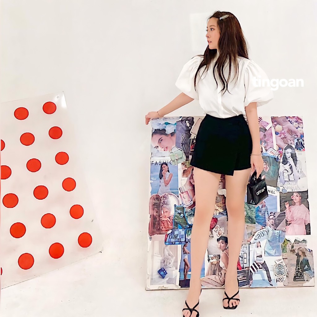 Quần váy cạp cao 1 cúc lệch vạy đen tingoan NICOLE SKORT/BL | BigBuy360 - bigbuy360.vn