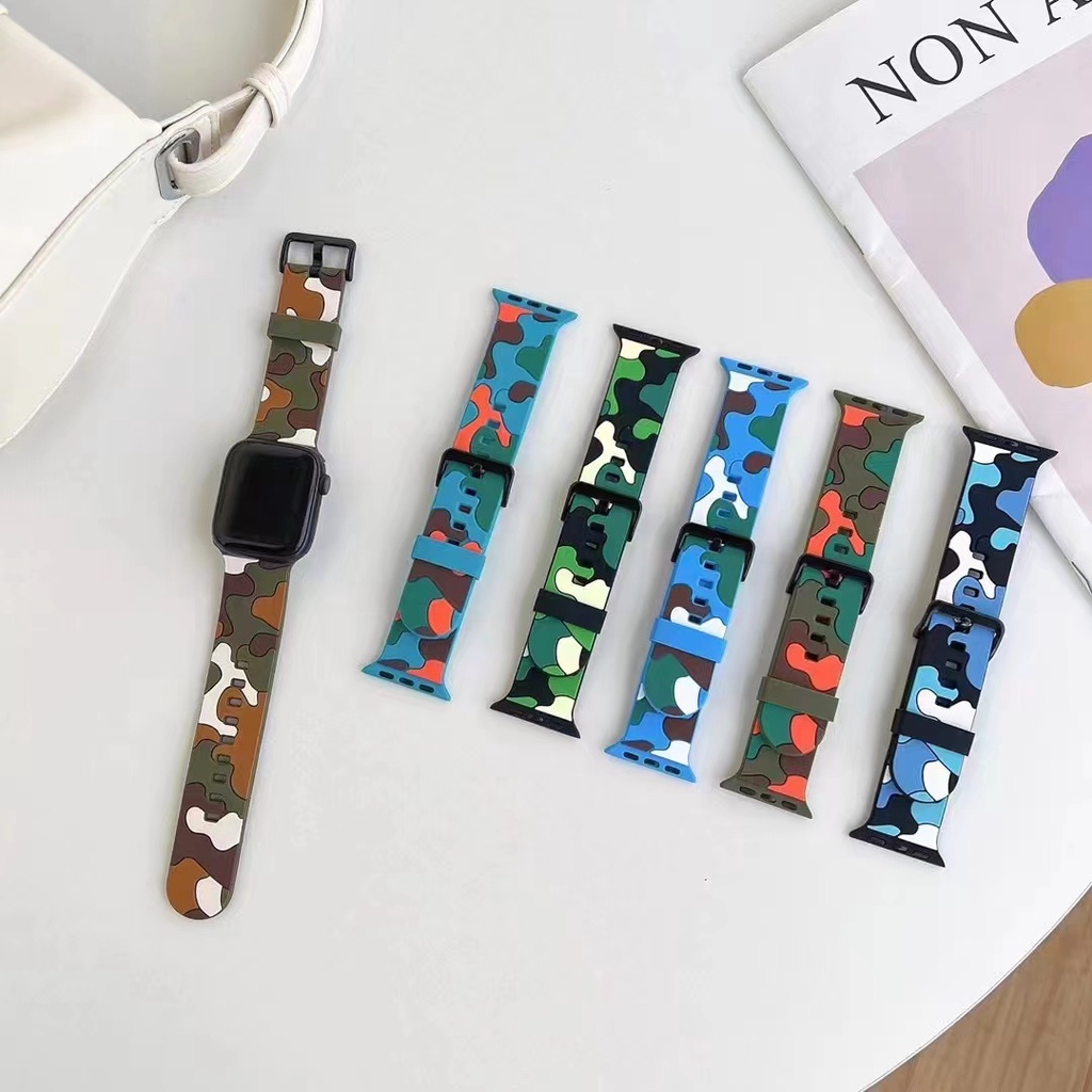 Dây Silicone HọA TiếT RằN Ri Cho ĐồNg Hồ Apple 8 7 6 SE 5 4 41mm 45mm 44mm 40mm iWatch 3 2 1 38mm 42mm