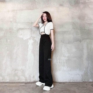 Set 3 món gồm áo ồng, áo khoác croptop viền và quần jean ống suông dài lưng cao- hàng loại 1- bao đẹp- khosigiahuy
