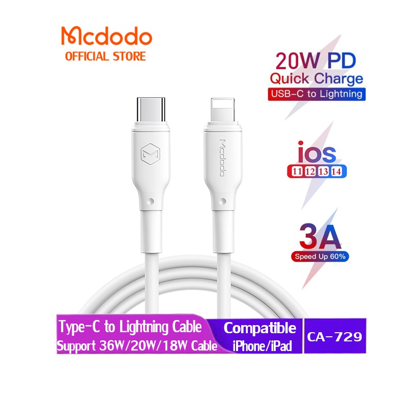Dây cáp sạc nhanh Mcdodo 36W PD USB Type C sang Lightning cho Iphone 12 11 Pro Max XS X 8 Plus