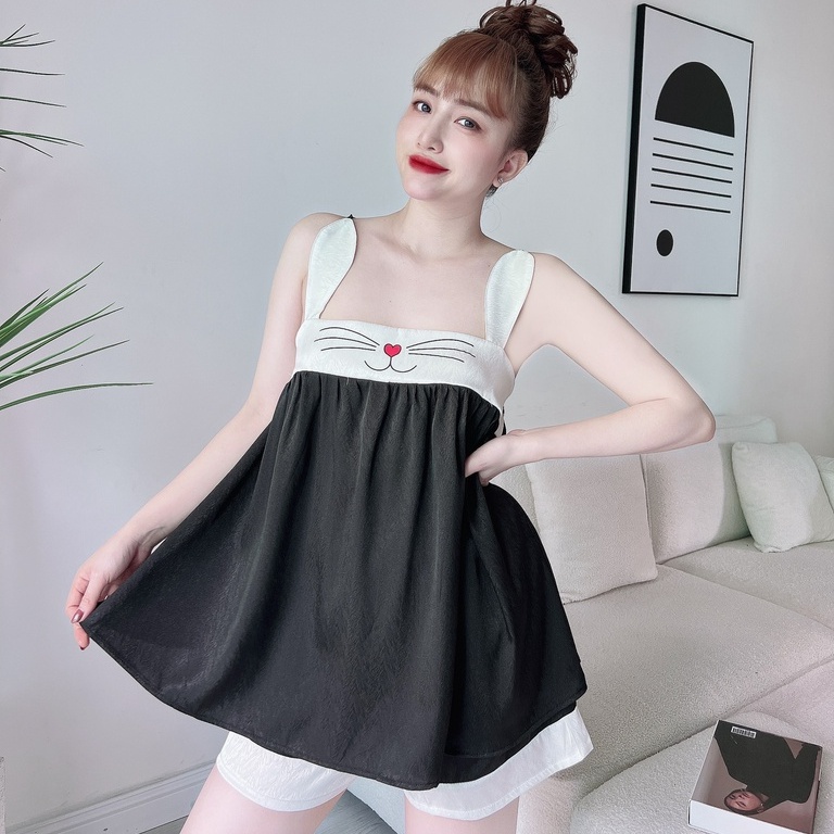 Bộ Mặc Nhà Nữ SOJUN chất liệu Lụa Xước Tô Châu Trơn In Hình Dưới 45-75Kg