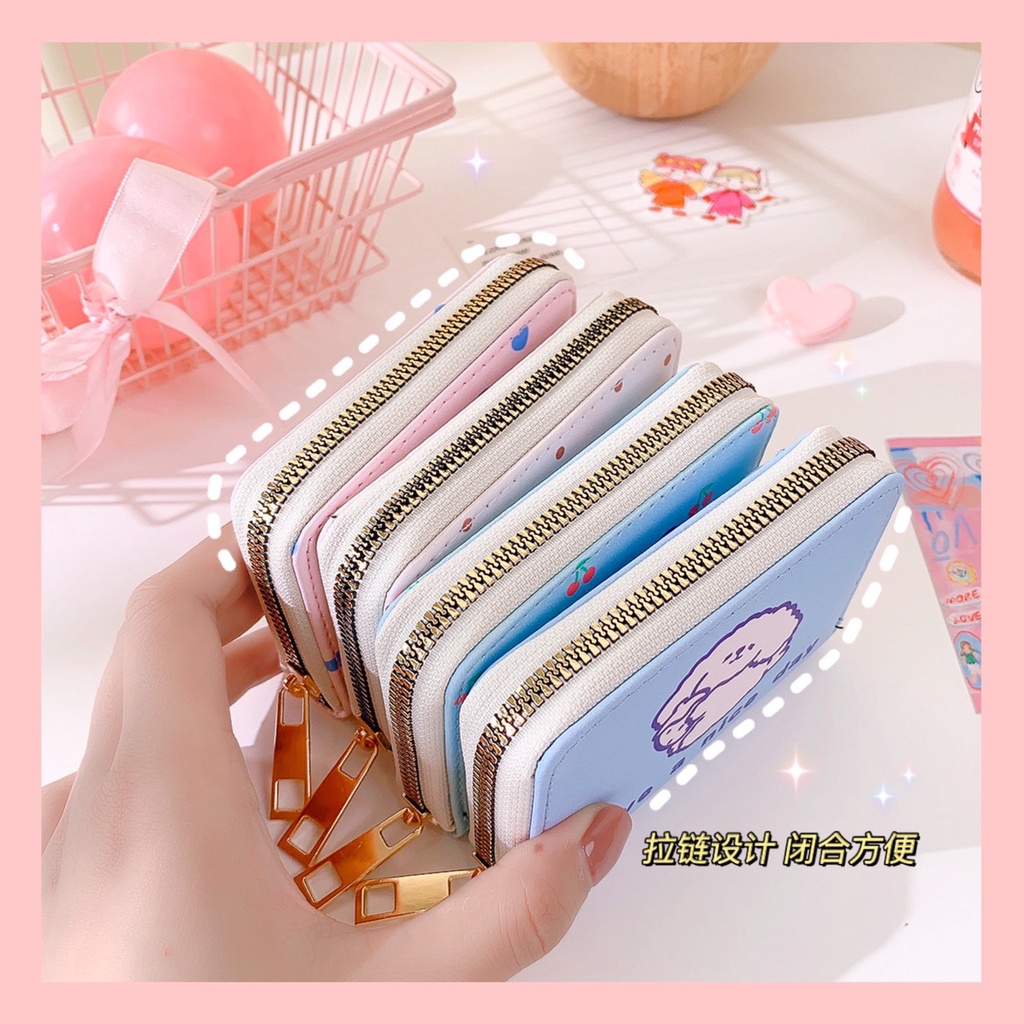 Ví MIni Ngắn Khóa Kéo 11 Ngăn Kẻ Caro GẤU THỎ LUCKY Đựng Thẻ Tiền Dễ Thương Đáng Yêu.