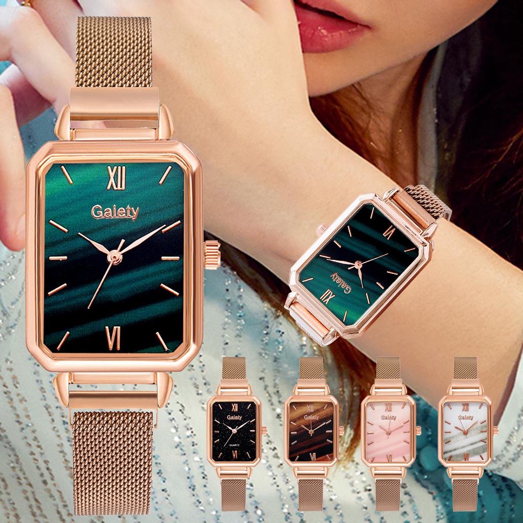 Đồng Hồ Nữ Chính Hãng GALETY Mặt Vuông Dây Nam Châm Dây Lụa Cao Cấp Đẹp Giá Rẻ (Có Tặng Kèm Lắc Tay Thời Trang)