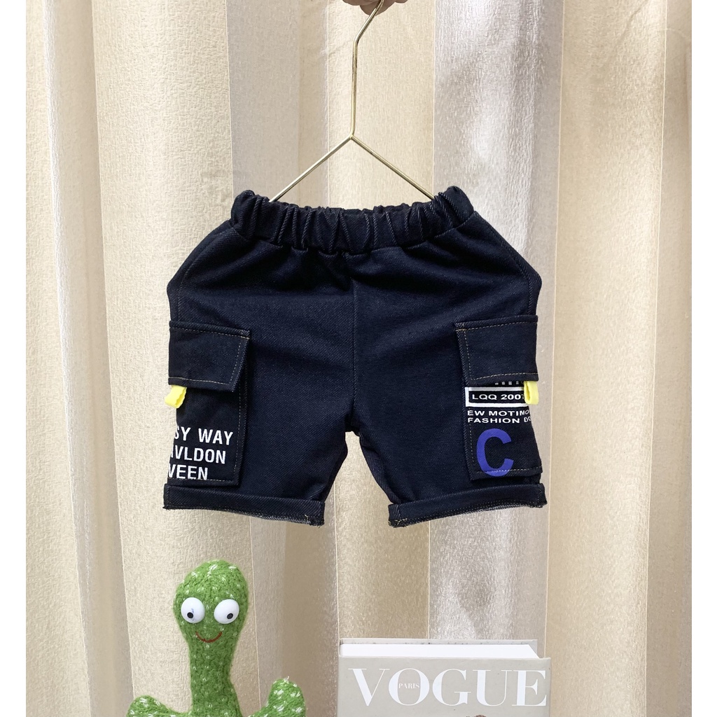 Size đại cồ Quần short thun giả jean túi hộp cho bé từ 38-65 kg