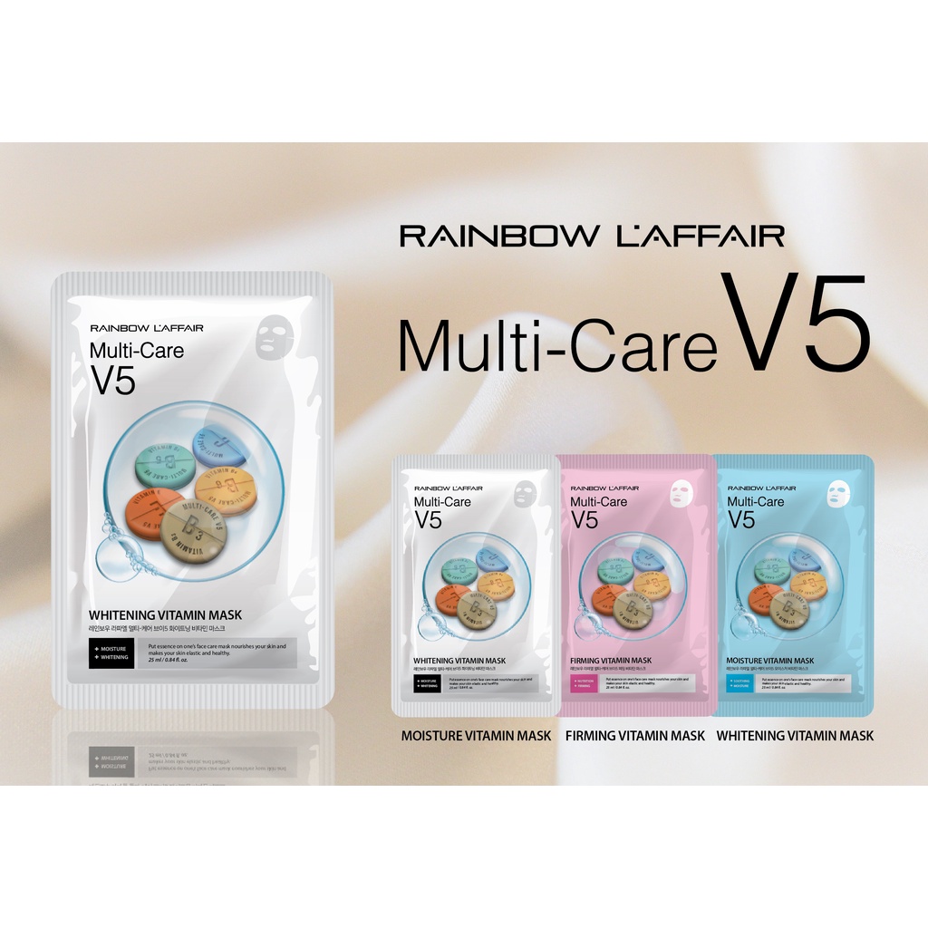 Bộ 10 mặt nạ dưỡng Trắng Rainbow L'affair Multi-Care V5 Whitening 25ml x 10 miếng