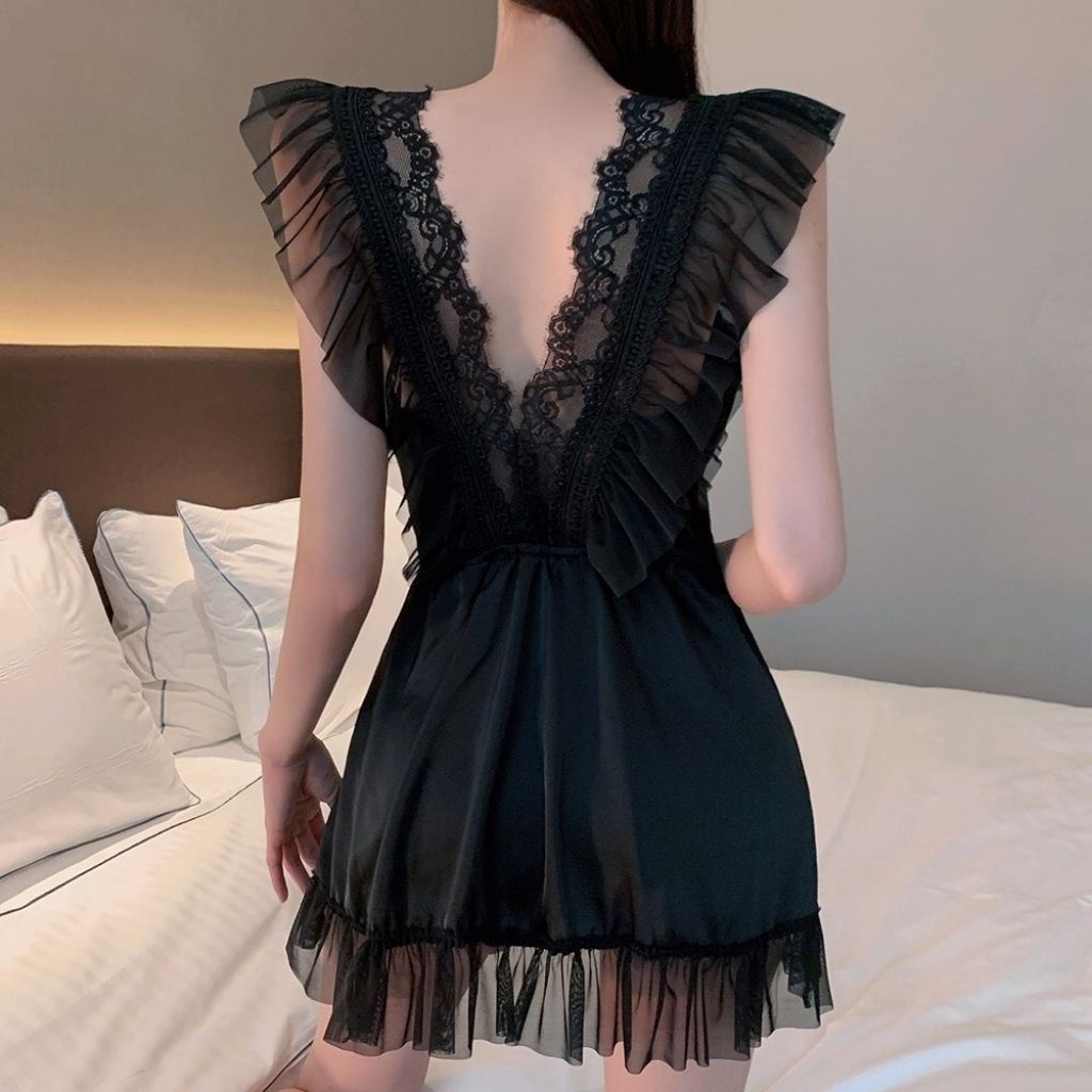 Váy ngủ ren sexy gợi cảm Đầm ngủ đẹp lụa satin đuôi cá kèm quần chíp M54