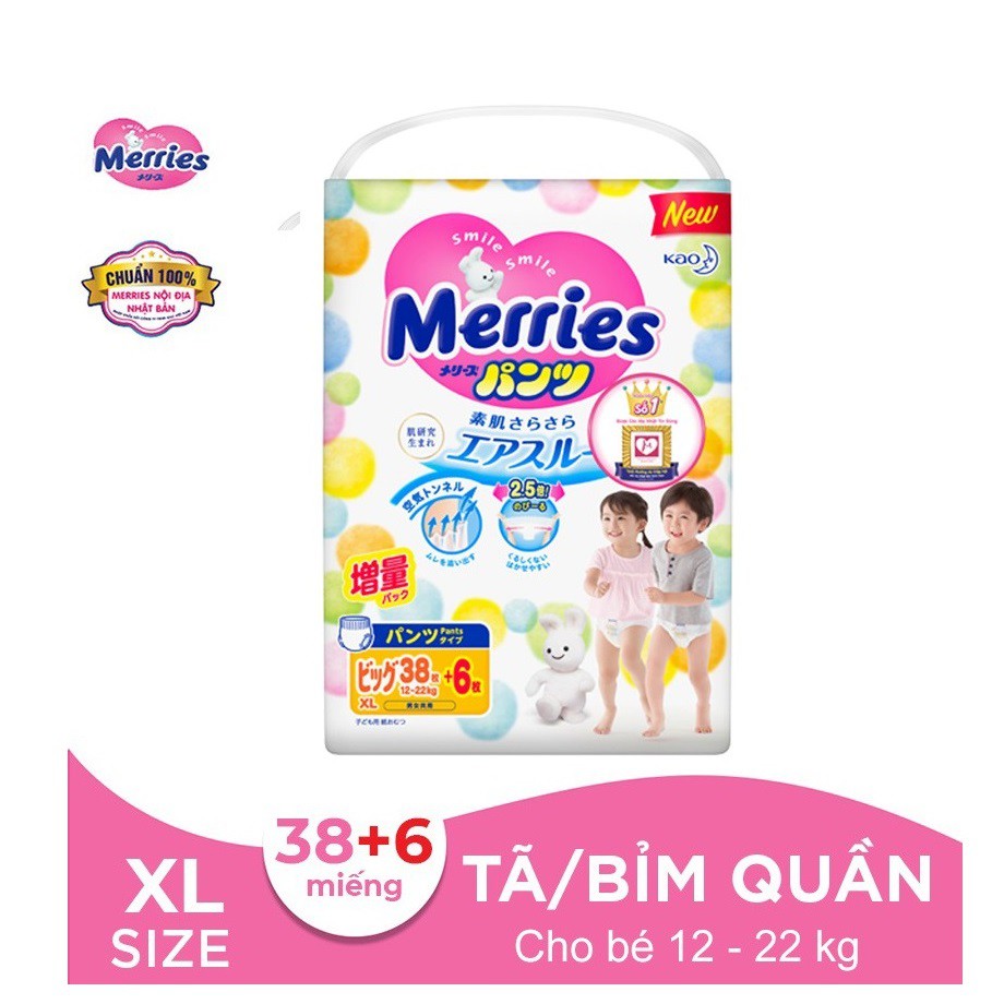 Bỉm MERRIES Dán/Quần XL38 Công Miếng Nội Địa Nhật Bản