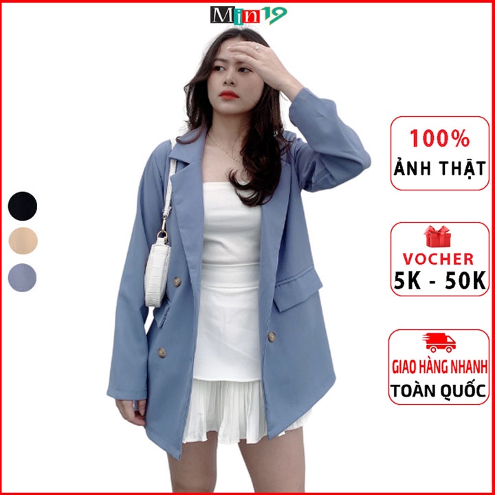 ﹊☜∏Áo vest nữ blazer công sở Hàn Quốc bigsize 1 lớp form rộng dáng dài tay cao cấp màu đen xanh be thời trang