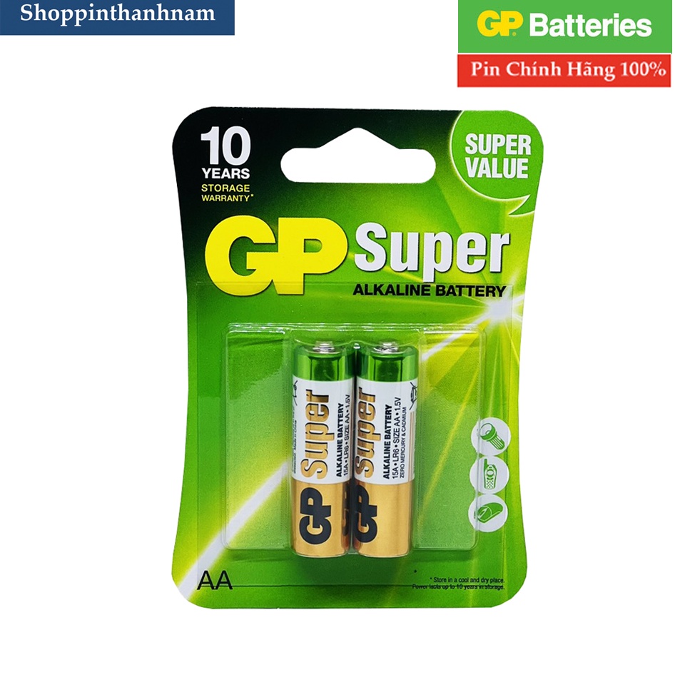 Pin AA GP super alkaline vỉ 2 viên chính hãng chất lượng cao