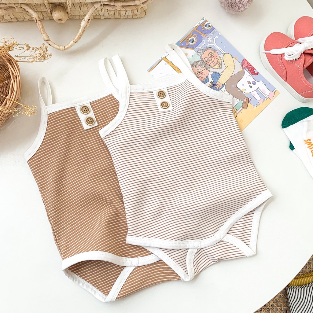 Áo liền quần bằng cotton mềm mại với họa tiết sọc đáng yêu cho bé trai và bé gái