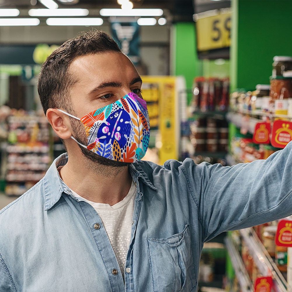 khẩu trang in 3d FLOWERS_1460 CARTWELL chất liệu polyester cotton 100%,  chống bụi in họa tiết 3d unisex