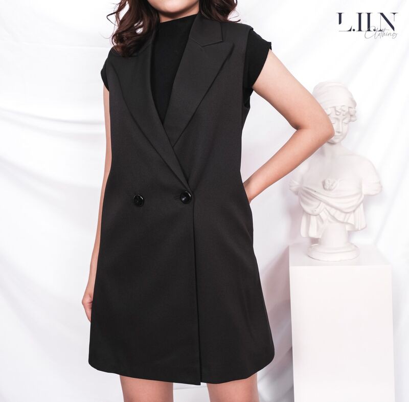 Áo vest gile nữ LIIN CLOTHING đủ size, dáng dài màu đen cổ Vest, phong cách Hàn Quốc thanh lịch V5200 | BigBuy360 - bigbuy360.vn
