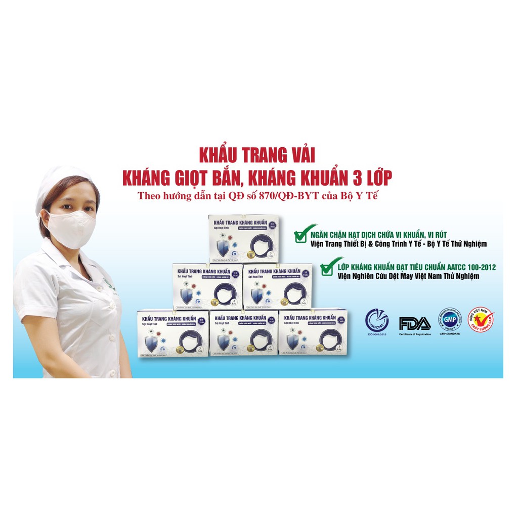 Khẩu trang vải kháng giọt bắn, kháng khuẩn 3 lớp