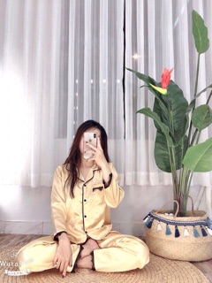 ( Freesize Lụa ) Đồ Bộ Pijama Lụa Ren - Tay Dài Quần Dài