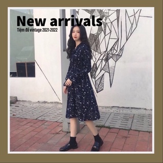 Váy hoa nhí dài tay nhiều mẫu xinh - Đầm hoa dài qua gối vintage