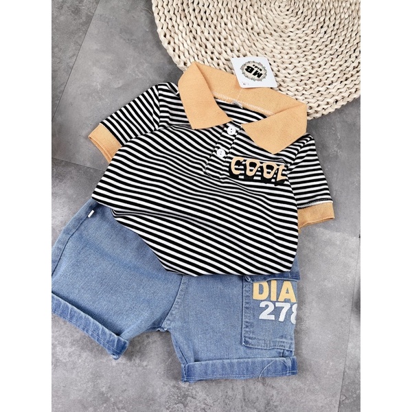 Bộ cool kẻ quần bò cho bé