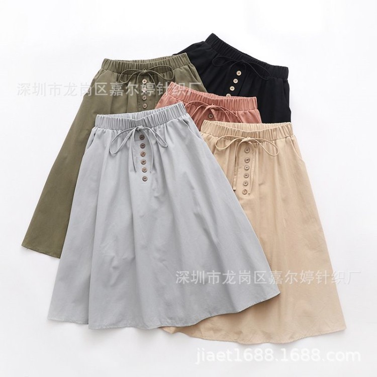 _ Chân váy đũi Hàn đính nơ phối cúc nhiều màu