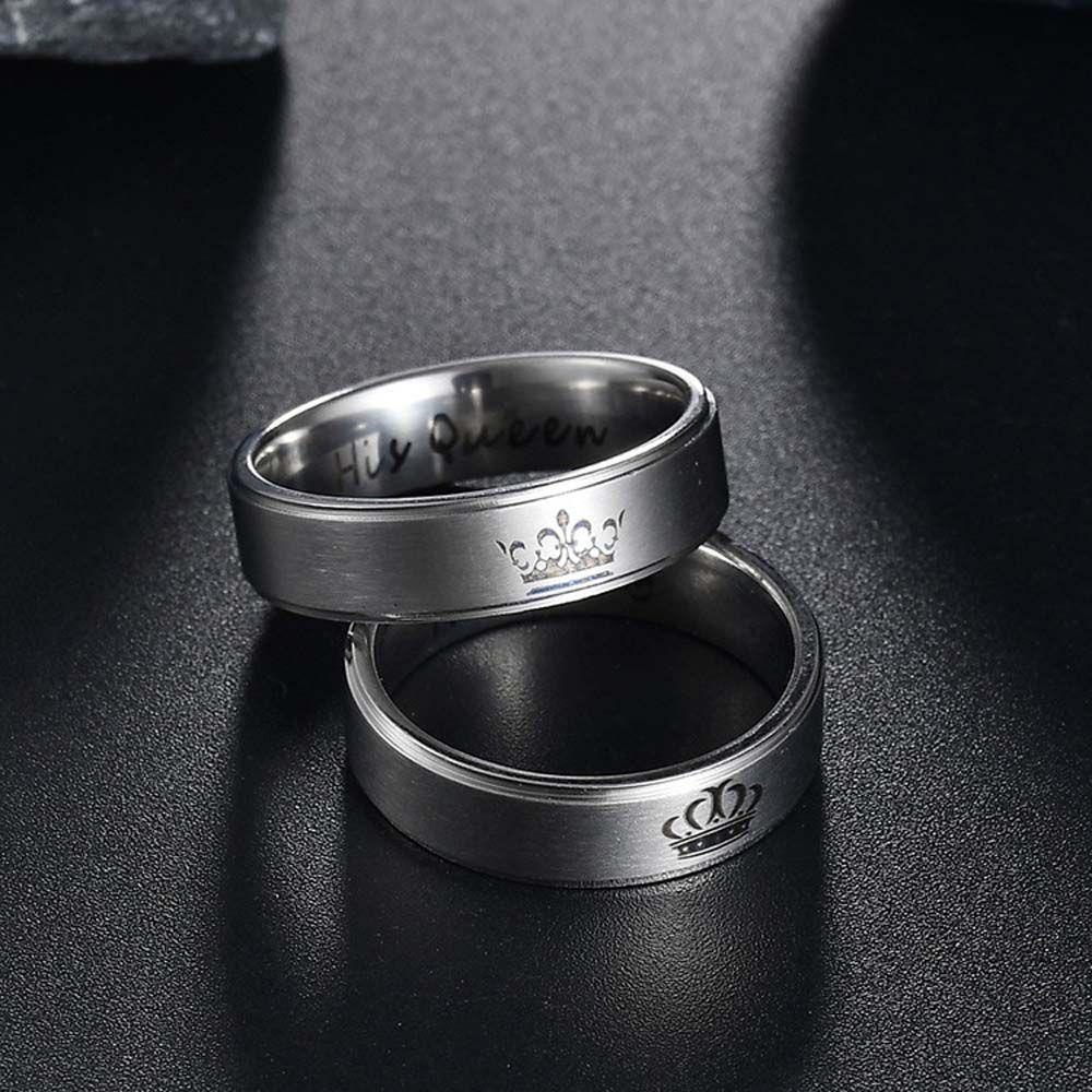 Nhẫn Thép Không Gỉ Khắc Chữ His Queen / Her King Phong Cách Hàn Quốc Cho Cặp Đôi