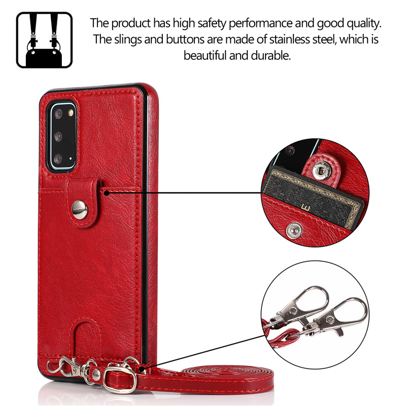 Ốp điện thoại da có dây đeo dài và ngăn đựng thẻ cho Samsung Galaxy Note 9 10 Note 20 S20 Plus Ultra