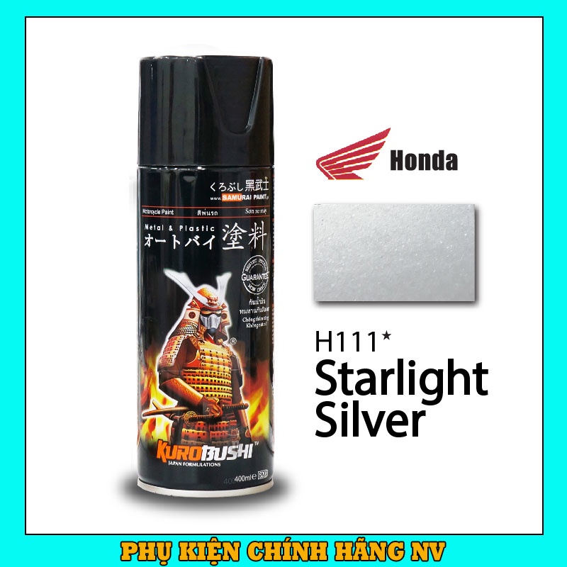 Sơn Samurai H111 màu bạc sáng chính hãng, sơn xịt dàn áo xe máy chịu nhiệt, chống nứt nẻ, kháng xăng