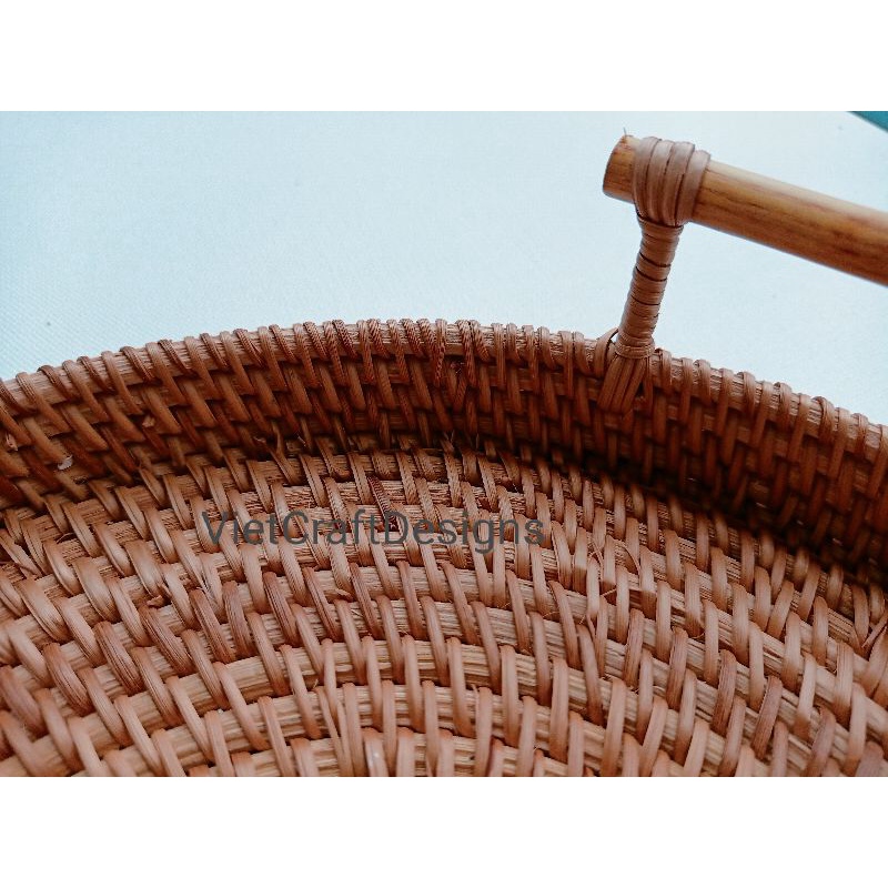 Khay mây tự nhiên, khay guột hình tròn nhiều kích thước có tay cầm hai bên dùng đựng đồ ăn, đồ uống