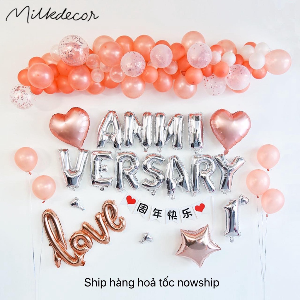 Combo bóng bay trang trí tiệc kỷ niệm Anniversary { Tặng Kèm bóng sequin)