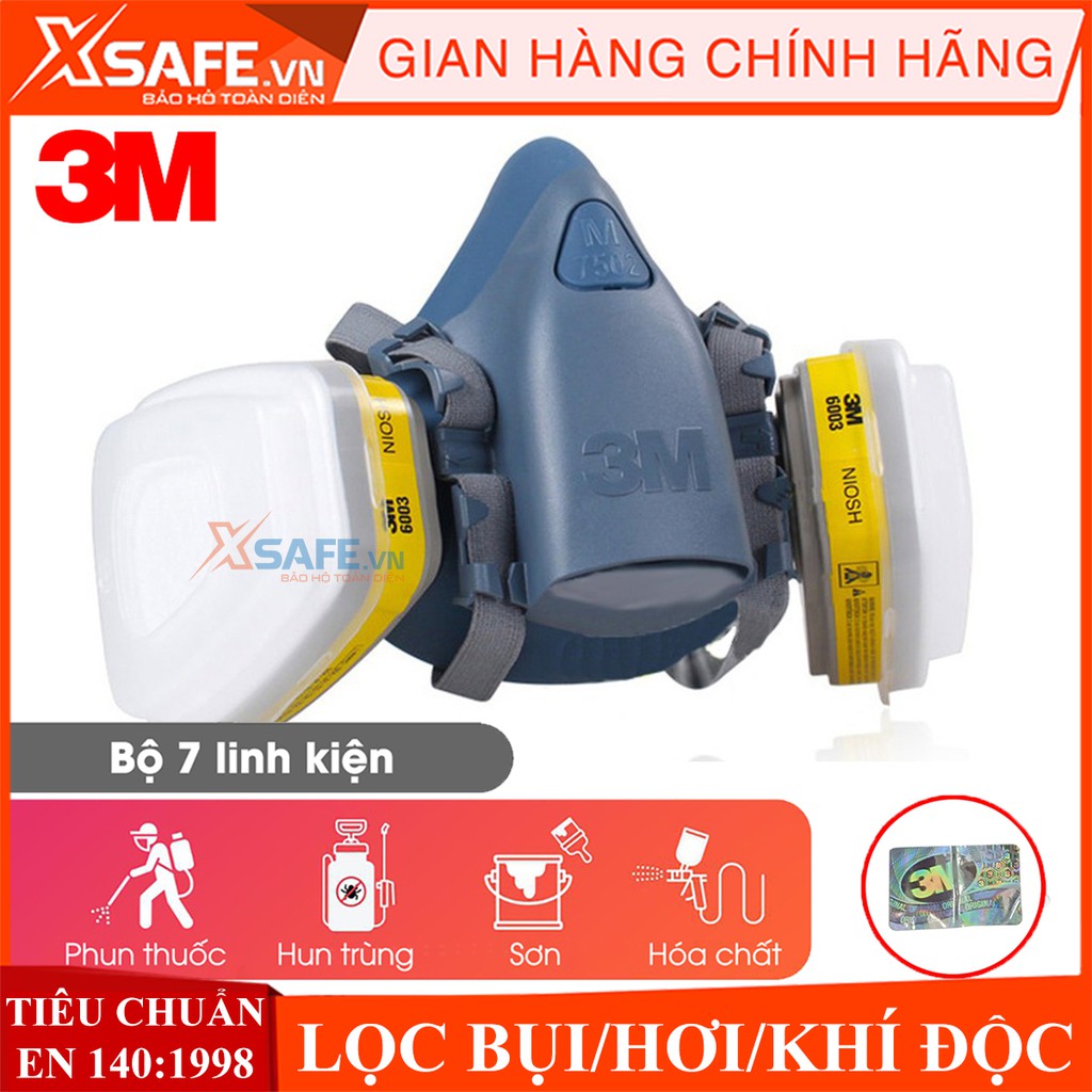 Bộ mặt nạ phòng độc 3M 7502 7 món - Mặt nạ chống độc chống bụi - Mặt nạ phun sơn phun xịt hóa chất