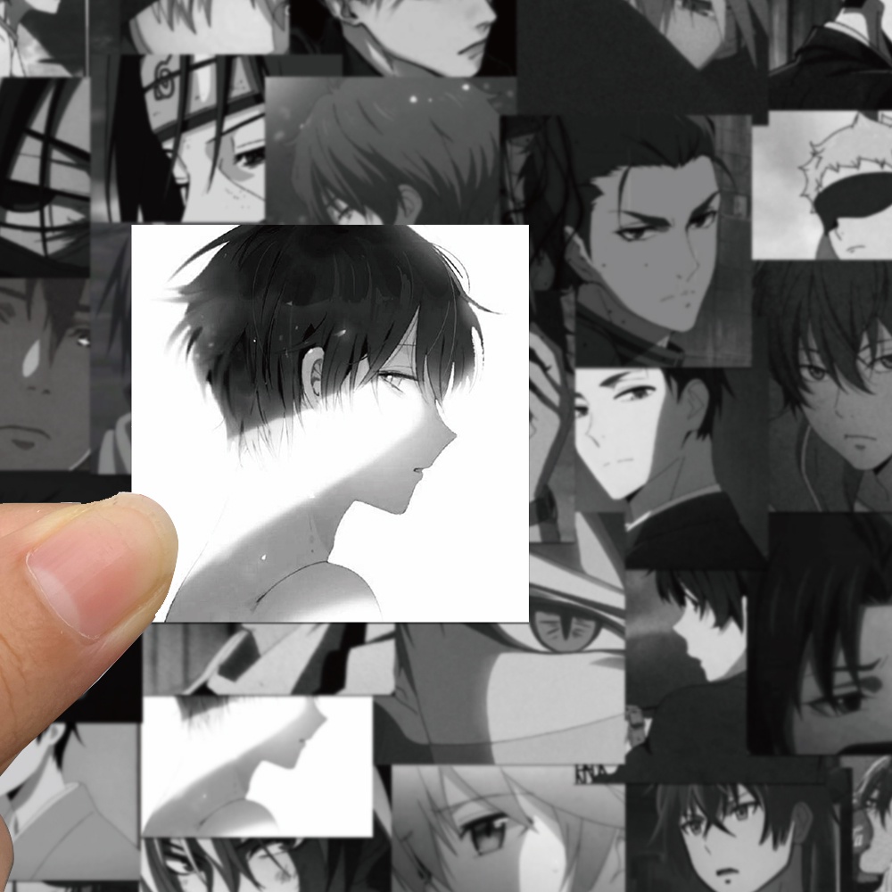 56 Sticker Chống Thấm Nước Họa Tiết Hoạt Hình Anime Màu Trắng Đen Trang Trí Sổ Tay/Điện Thoại