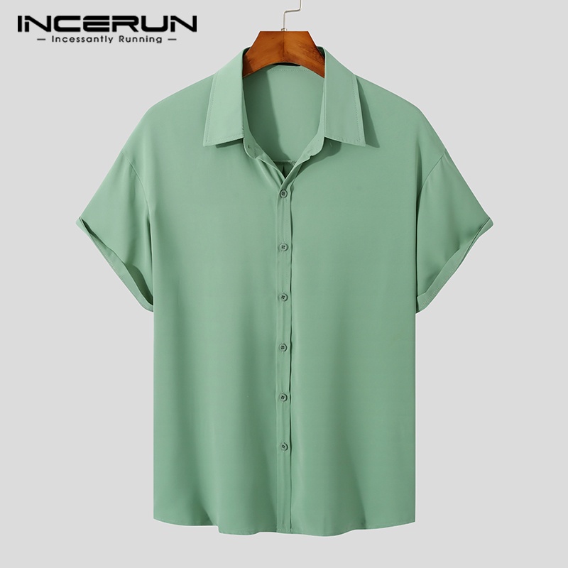 Áo sơ mi nam INCERUN ngắn tay màu sắc đơn giản