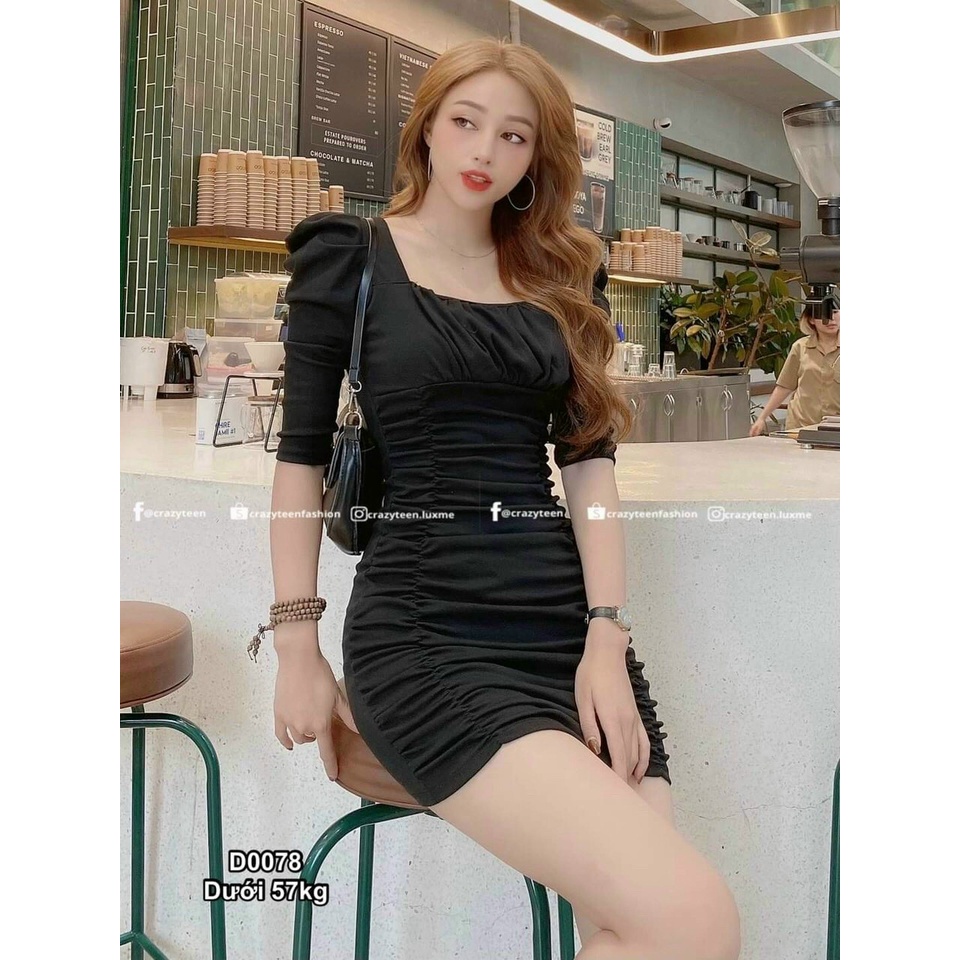 Váy đầm nữ body dài tay ôm dáng nhún hông quyến rũ