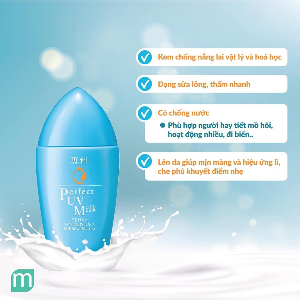 Sữa Chống Nắng Senka Perfect UV Milk SPF 50+, PA++++ 40ml