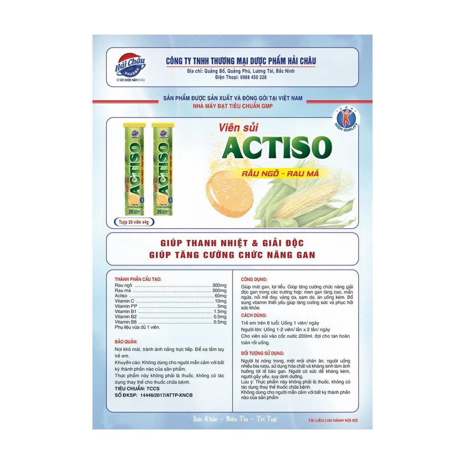 C sủi bổ sung vitamin C actisô , râu ngô, rau má ,chanh muối, dứa, cam, chanh muối, bò húc tuýp 20 viên