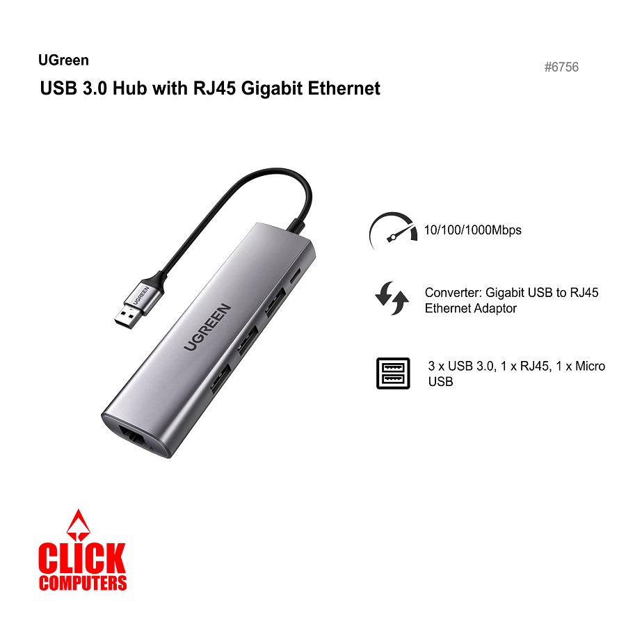 USB 5 trong 1 type C ra Usb3.0 + Rj45 1000M gigabits Ethernet + Pd Adapter Ugreen CM475 20932