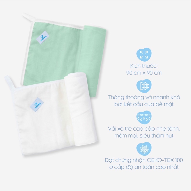 Bu Baby - Khăn quấn Muslin đa năng (chăn, gối đầu, khăn quấn, trải nằm..) nhẹ, thấm hút tốt BA037