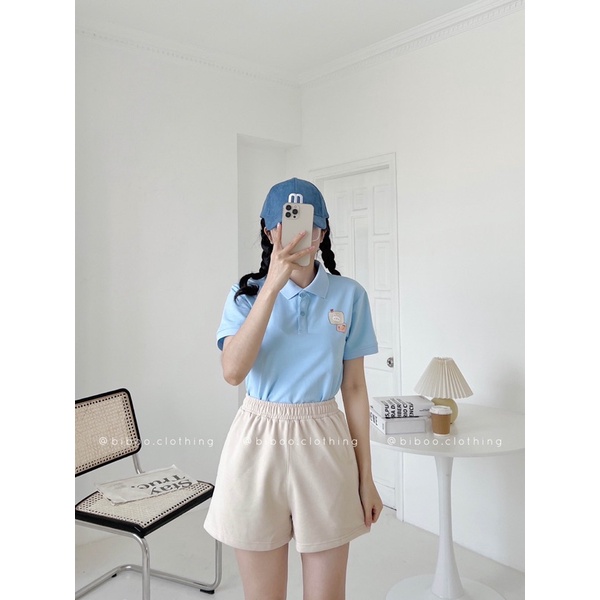 BIBOO - Áo polo có cổ tay ngắn form unisex nam nữ BUNNY STICKERS chất liệu cotton cao cấp
