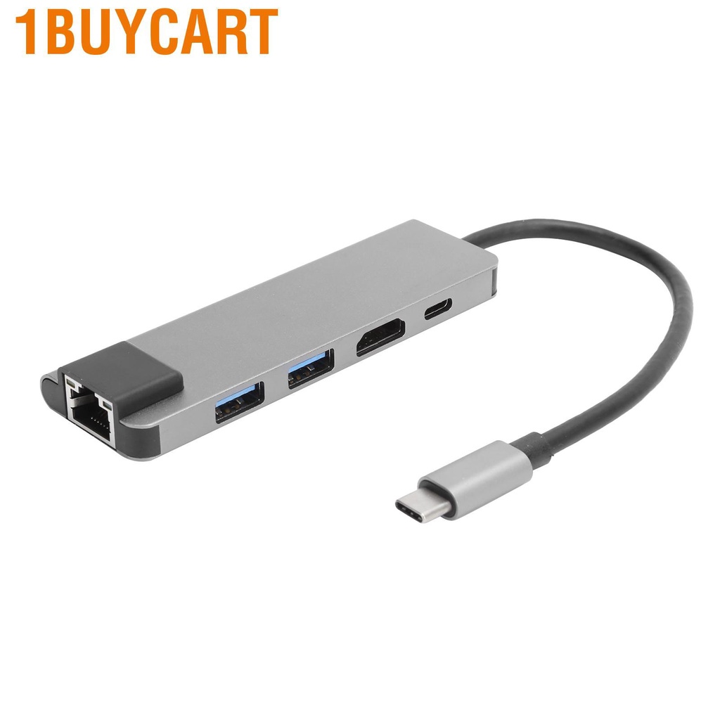 1buycart 5 In 1 USB-C Hub 4K HDMI Type-C to PD RJ45 USB3.0 Adapter for iOS Samsung