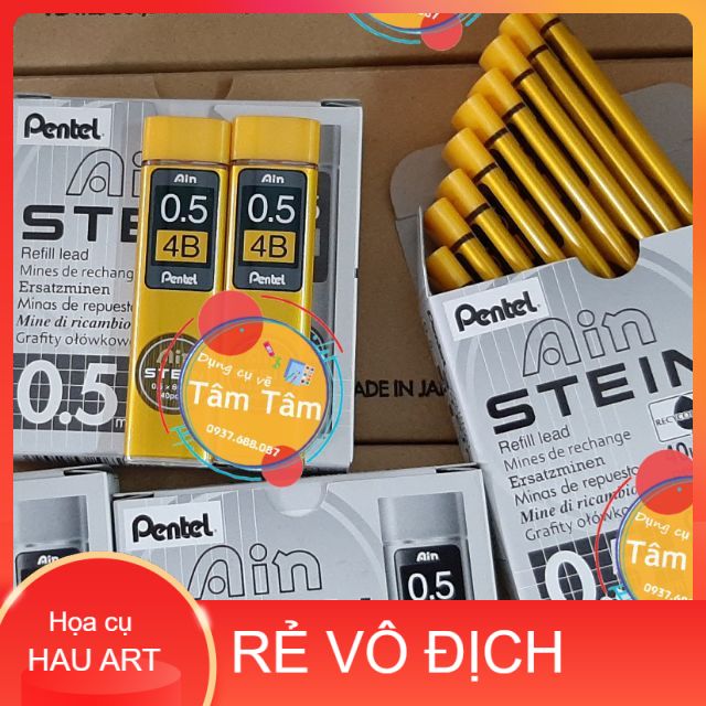 Ruột chì 0.5mm 4B,Ngòi chì Pentel Ain Stein 0.5mm 4B (Hộp 40 ruột)