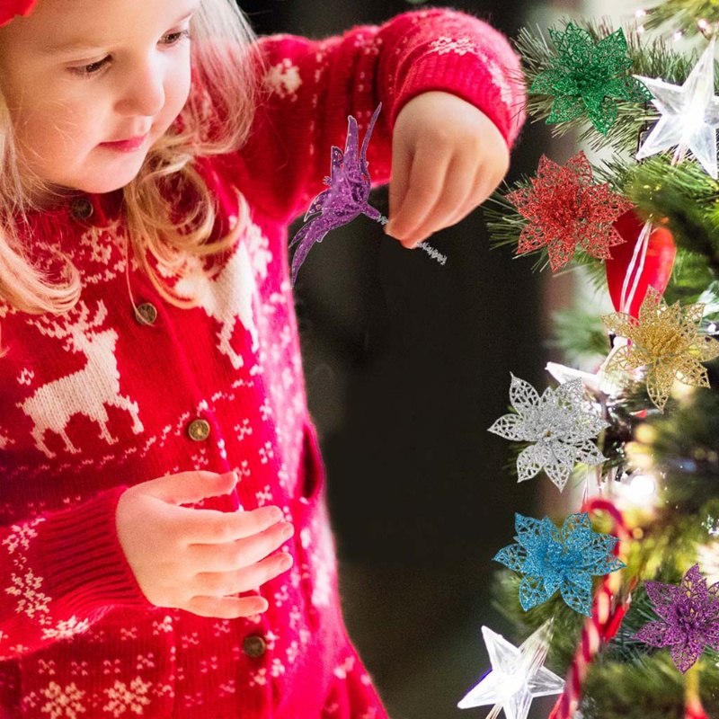 Set 6 hoa giả lấp lánh tiện dụng để trang trí vòng hoa giáng sinh DIY