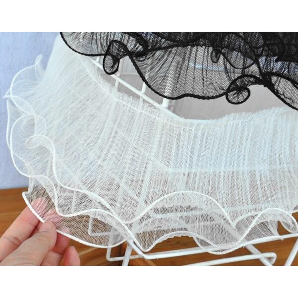 Cuộn Vải Tuyn Thêu Hoa Trắng Đen Rộng 12CM Dài 1Yard