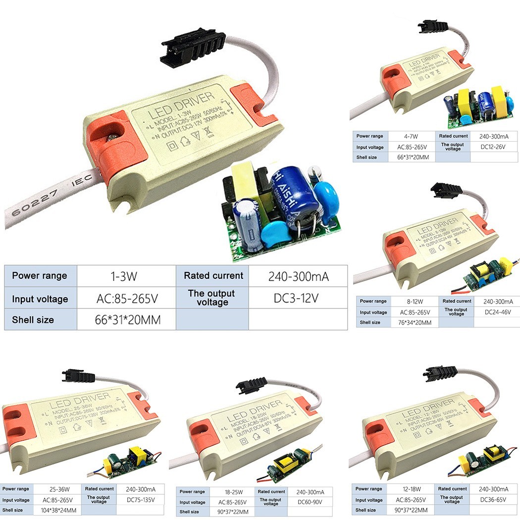 Bộ Chuyển Nguồn Đèn Led 3 / 5 / 7 / 9 / 12 / 18 / 25 / 36w